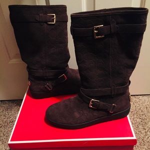 COACH suede chocolate brown suede, fleece lined boots